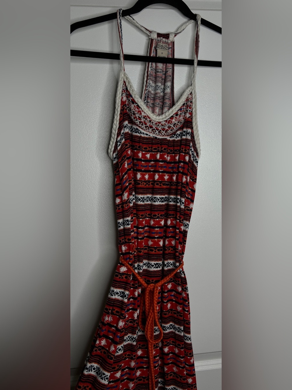 Lucky Brand Boho Geometric Racerback Tank Dress with Rope Belt